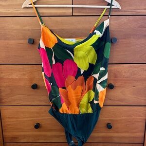 Gilli Lime, Pink and Orange Floral Tank Style Thong Bodysuit - NWOT